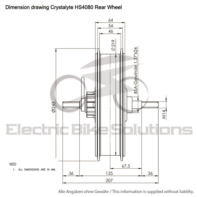  Crystalyte Hinterradmotor 1000W (Higo L1019 Hochleistungsstecker)