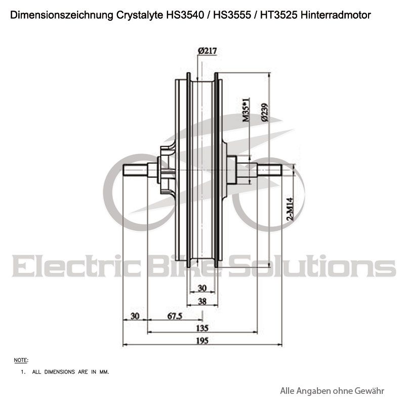  Crystalyte Hinterradmotor 1000W (Higo L1019 Hochleistungsstecker)